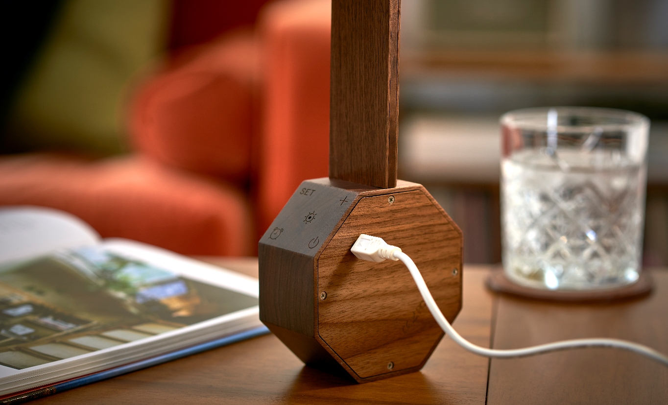 thumbnail interactive-video image 1 of Gingko Octagon One Desk Lamp - Rechargeable LED, Natural Wood Effect, Touch Control, 3 Angles (Ash) 1 of 3
